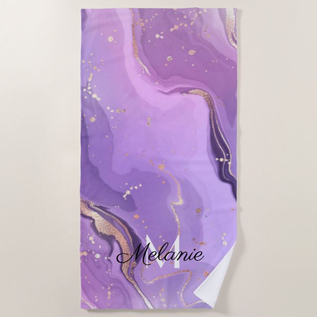 Glitzer Gold Girly Sparkle Lila Name Sommerstrand Strandtuch (Vorderseite)
