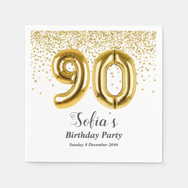Glitzer Gold , goldenes Funkeln 90. Geburtstag Serviette (Vorderseite)