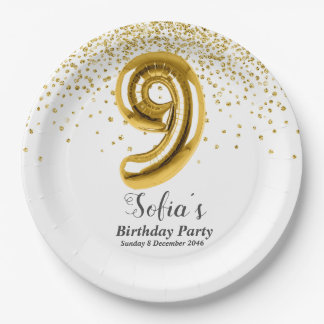 Glitzer Gold , goldenes Funkeln 9. Geburtstag Pappteller