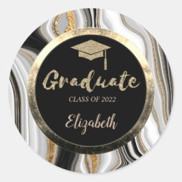 Glitzer Gold Grad Cap, Marmor Runder Aufkleber