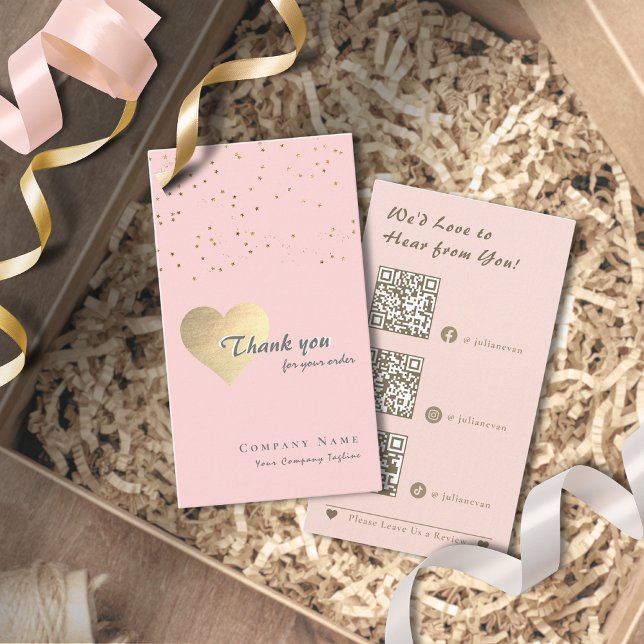 Glitzer Gold Heart Blush Pink & Grau Vielen Dank Visitenkarte (Glitter Gold Heart Blush Pink & Grey Thank you Card for Business)
