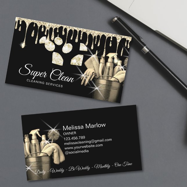 Glitzer Gold Kommerziell House Reinigungskraft Visitenkarte (Glitter Gold Commercial House Cleaning Housekeeper Business Card)