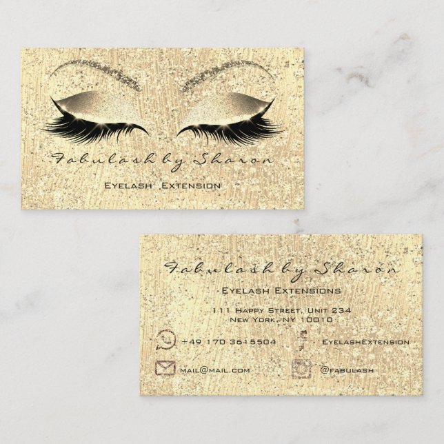 Glitzer Gold Makeup Lashes Visitenkarte (Vorne/Hinten)