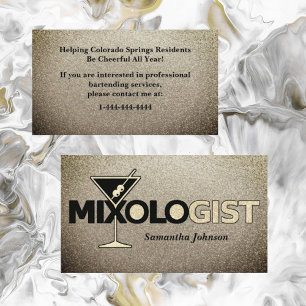 Glitzer Gold Mixologe Barkeeper Business Card Visitenkarte