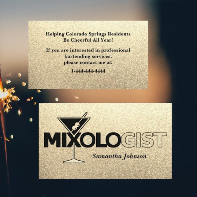 Glitzer Gold Mixologe Barkeeper Business Card Visitenkarte (Von Creator hochgeladen)