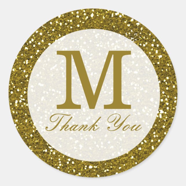 Glitzer Gold Monogram Vielen Dank Runder Aufkleber (Vorderseite)
