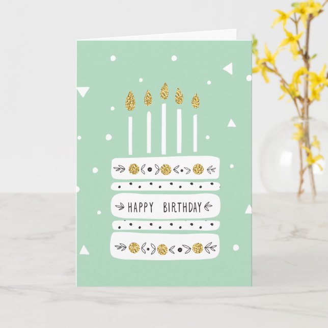 Glitzer Gold Pastel Geburtstagskuchen Illustration Karte (Gelbe Blume)