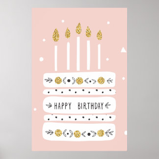 Glitzer Gold Pastel Geburtstagskuchen Illustration Poster
