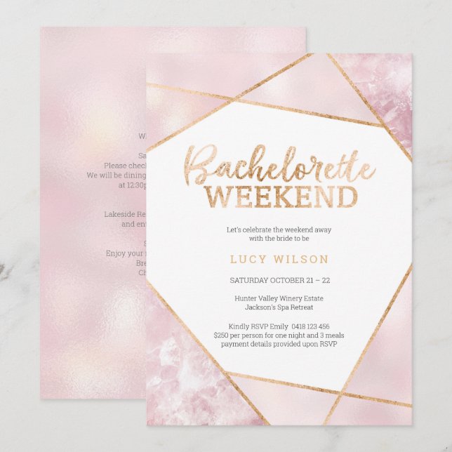 Glitzer Gold PinkBachelorette Wochenende Einladung (Vorne/Hinten)