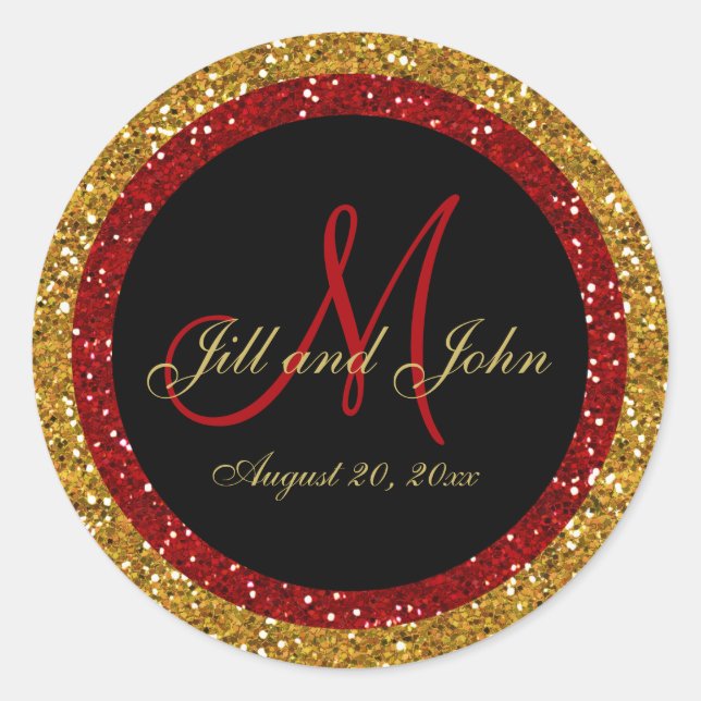 Glitzer Gold Red Wedding Monogram Siegel Sticker (Vorderseite)