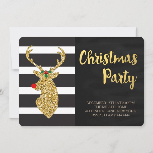 Glitzer Gold Rentier Weihnachts-Party Einladungen (Vorderseite)