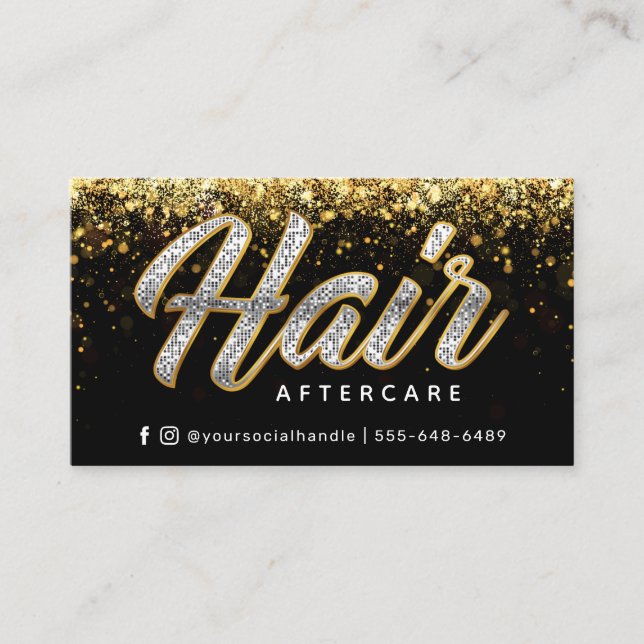 Glitzer Gold Shines Haar Aftercare Card  Visitenkarte (Vorderseite)