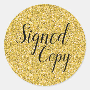 Glitzer Gold Signed Copy Writer Author Runder Aufkleber
