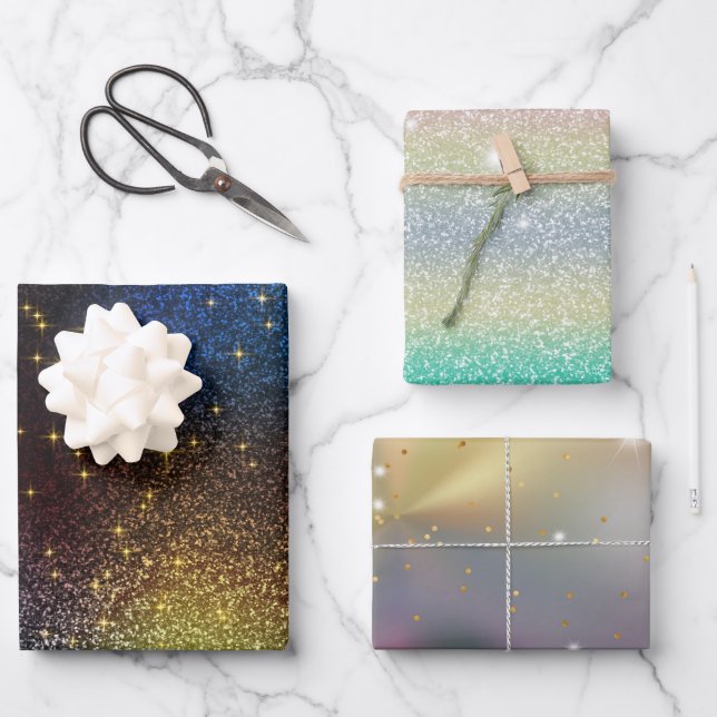 Glitzer Gold, Silber Geschenkpapier Set (Vorderseite)