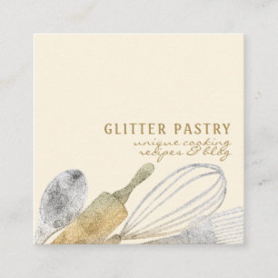 Glitzer Gold Silbergebäck Backwaren Koch Luxuszeic Quadratische Visitenkarte
