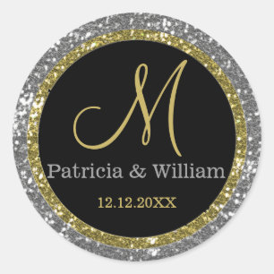 Glitzer Gold Silver Wedding Monogram Siegel Runder Aufkleber