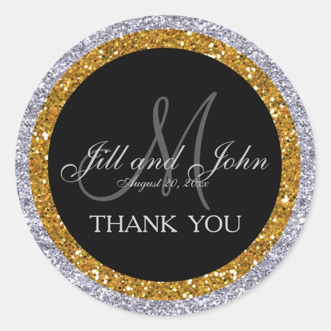 Glitzer Gold Silver Wedding Vielen Dank Sticker (Vorderseite)