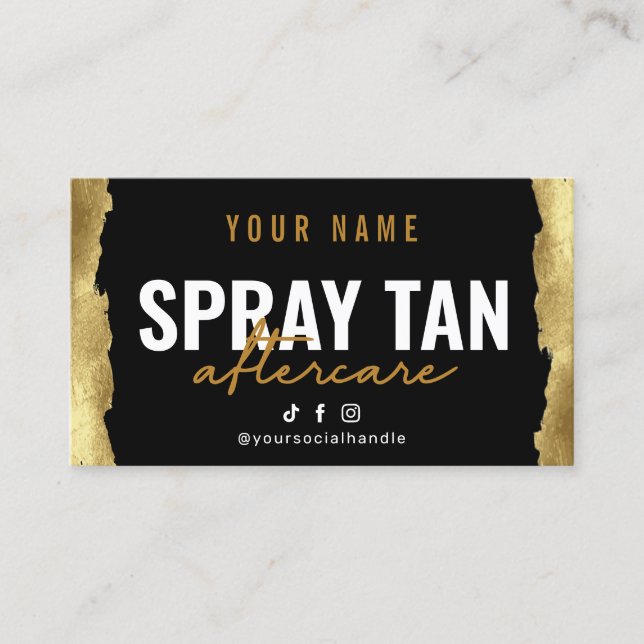 Glitzer Gold Spray Tan Instruction Aftercare Card Visitenkarte (Vorderseite)