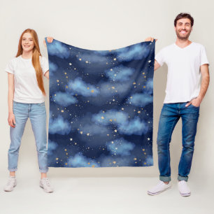 Glitzer Gold Stars Dark Blue Sky Muster Fleecedecke