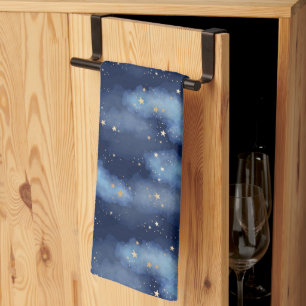 Glitzer Gold Stars Dark Blue Sky Muster Geschirrtuch