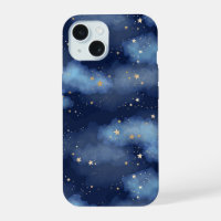 Glitzer Gold Stars Dark Blue Sky Muster
