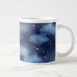 Glitzer Gold Stars Dark Blue Sky Muster Jumbo-Tasse