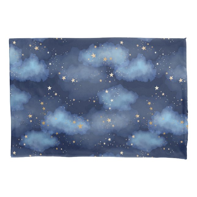 Glitzer Gold Stars Dark Blue Sky Muster Kissenbezug (Vorderseite-Links)