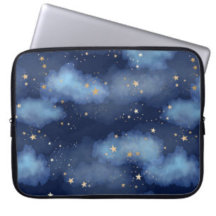 Glitzer Gold Stars Dark Blue Sky Muster Laptopschutzhülle
