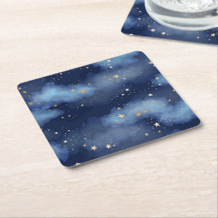 Glitzer Gold Stars Dark Blue Sky Muster Rechteckiger Pappuntersetzer