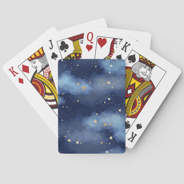 Glitzer Gold Stars Dark Blue Sky Muster Spielkarten (Rückseite)