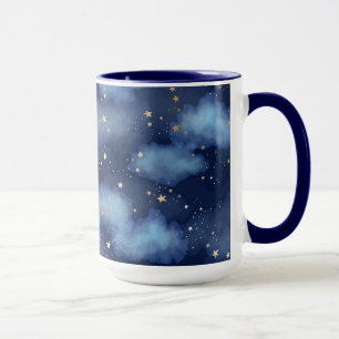 Glitzer Gold Stars Dark Blue Sky Muster Tasse