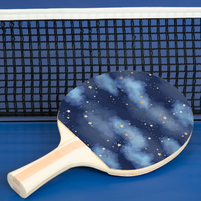 Glitzer Gold Stars Dark Blue Sky Muster Tischtennis Schläger (InSitu)