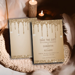 Glitzer Gold Tropfen Champagne Beige Save The Date