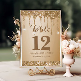 Glitzer Gold Tropfen Champagne Beige Tischnummer