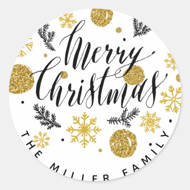 Glitzer Gold und Black Christmas Stickers (Vorderseite)