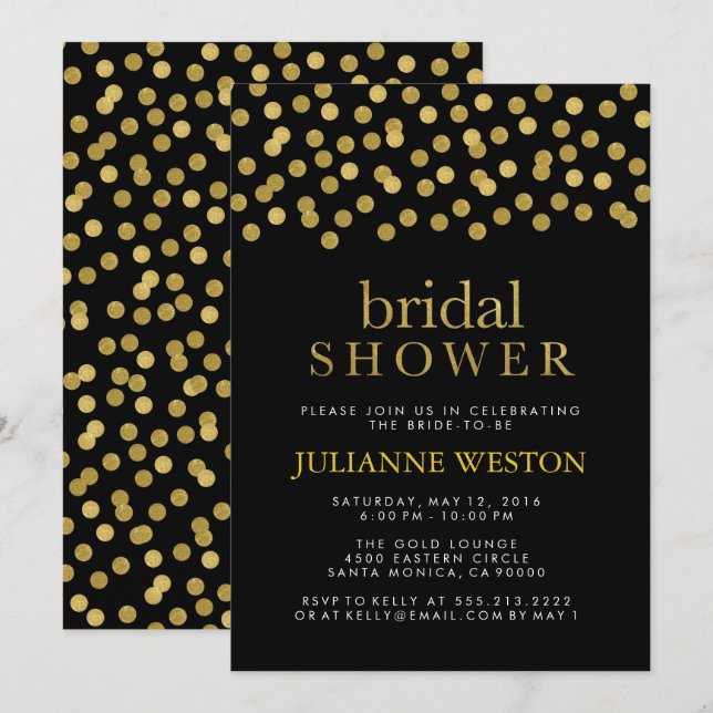 Glitzer Gold und Black Confetti Brautparty Einladung (Vorne/Hinten)