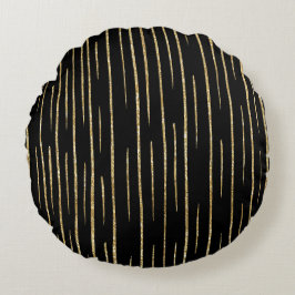 Glitzer Gold und schwarz gestreift Rundes Kissen
