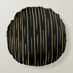 Glitzer Gold und schwarz gestreift Rundes Kissen