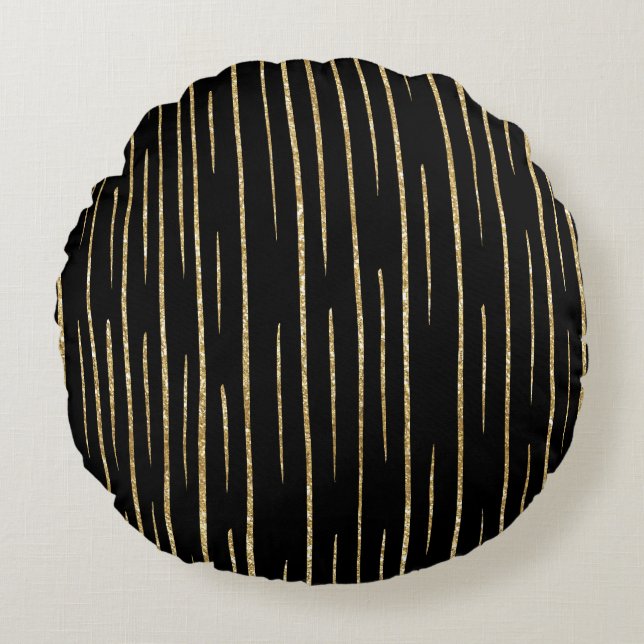 Glitzer Gold und schwarz gestreift Rundes Kissen (Vorderseite)
