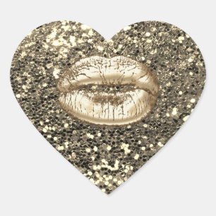 Glitzer Gold Vielen Dank Kiss Lips Metallic Herz-Aufkleber