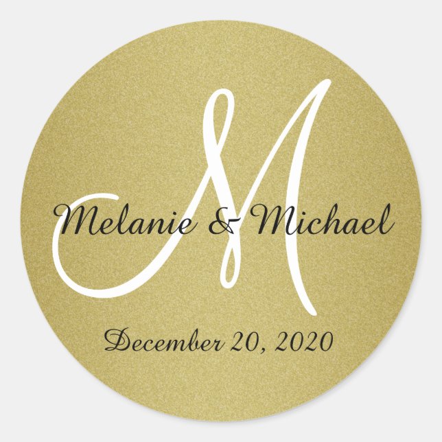 Glitzer Gold Wedding Custom Monogram Stickers (Vorderseite)