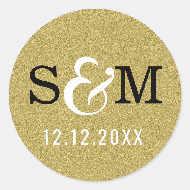 Glitzer Gold Wedding Monogram Initials Siegel Runder Aufkleber (Vorderseite)