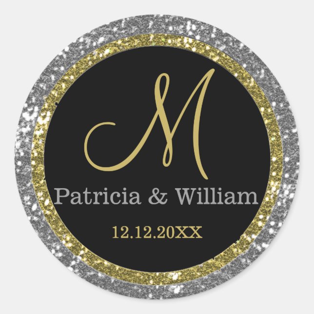 Glitzer Gold Wedding Monogram Siegel Runder Aufkleber (Vorderseite)