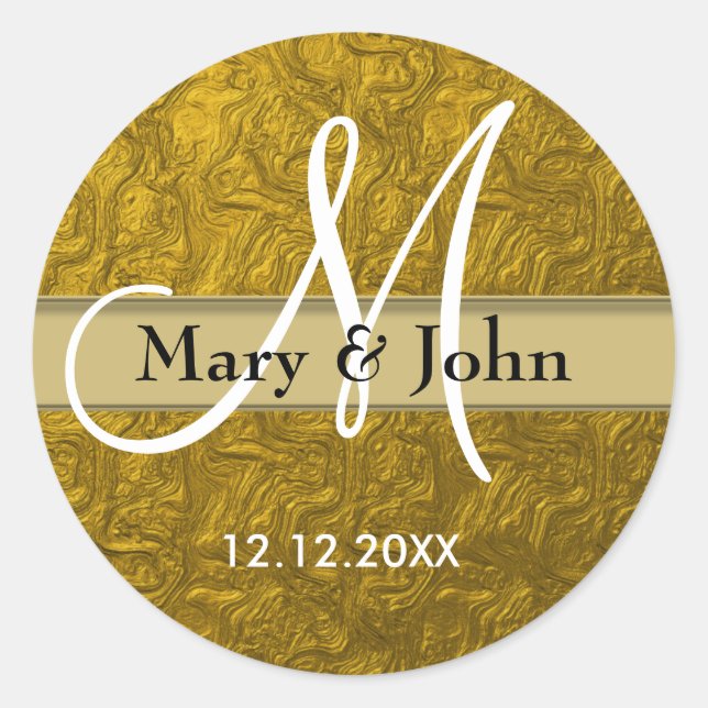 Glitzer Gold Wedding Monogram Siegel Runder Aufkleber (Vorderseite)