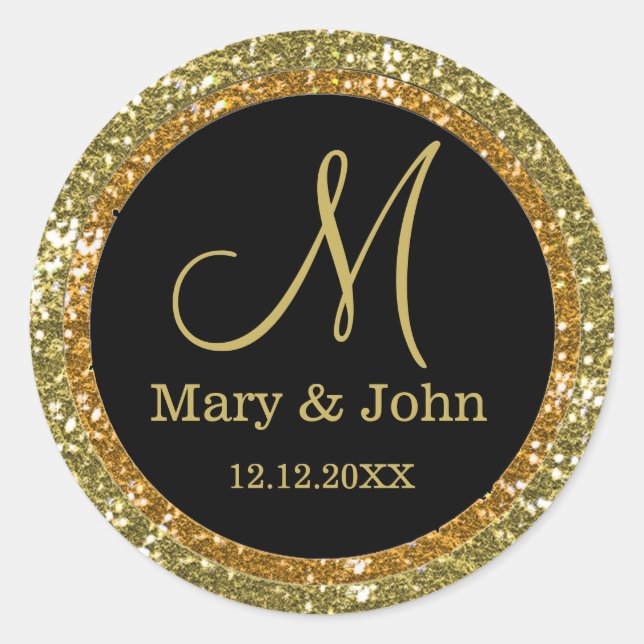 Glitzer Gold Wedding Monogram Siegel Runder Aufkleber (Vorderseite)