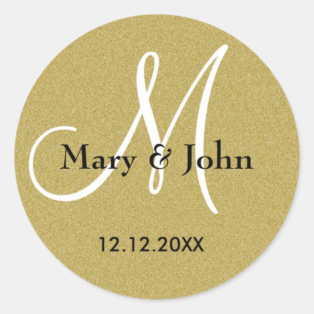 Glitzer Gold Wedding Monogram Siegel Runder Aufkleber (Vorderseite)