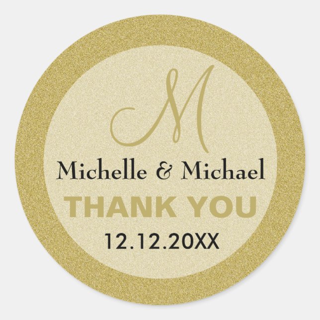 Glitzer Gold Wedding Vielen Dank Custom Monogram Runder Aufkleber (Vorderseite)