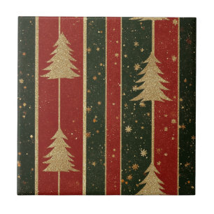 Glitzer-Gold-Weihnachtsbaum - Rot und Grün gestrei Fliese
