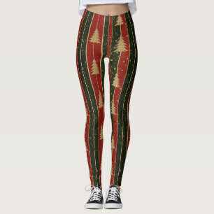 Glitzer-Gold-Weihnachtsbaum - Rot und Grün gestrei Leggings