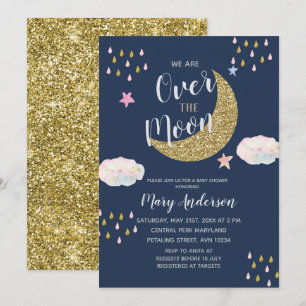 Glitzer Gold wir sind über dem Mond Baby Dusche Einladung